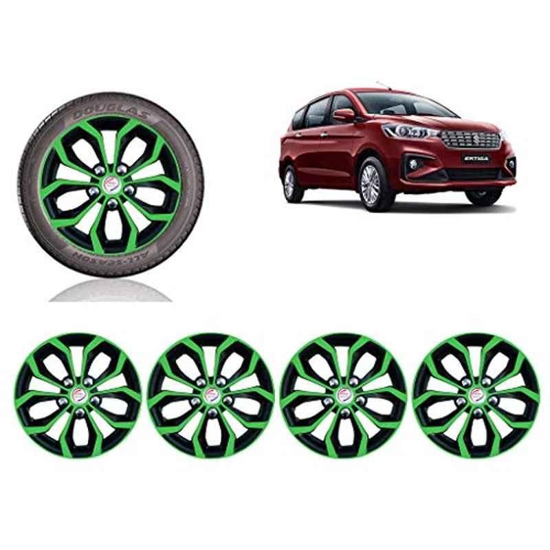 Auto Pearl 4 Pcs 15 inch Green & Black ABS Press Type Hubcap Wheel Cover Set with Retention Ring for Maruti Suzuki Ertiga2018