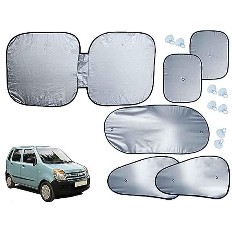 Auto Pearl 6 Pcs Polyester Black & Silver Window, Front & Rear Sun Shade Set for Maruti Suzuki WagonR 2006-2010