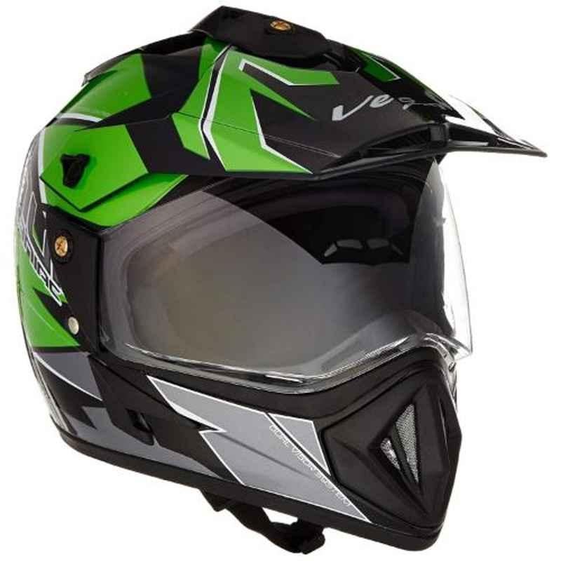 Vega Medium Size Black and Green Off Road D/V Mud Full Face Helmet