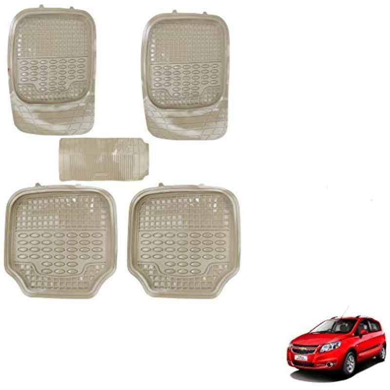 Kozdiko 5 Pcs 4G Beige Rubber & PVC Heavy Car Foot Mat Set for Chevrolet Sail Hatchback, koz_81152