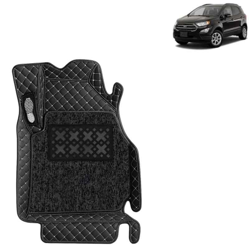 Kingsway 3 Pcs Premium 7D 100% Waterproof & Washable PU Leatherette Classic Black Car Floor Mat Set for Ford Ecosport 2017 to 2021 All Model