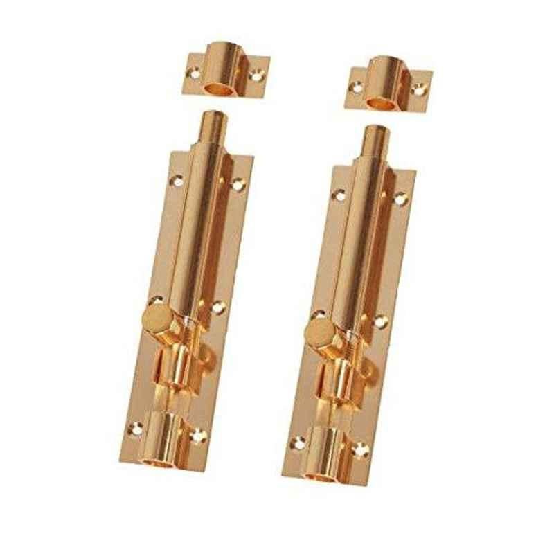 Smart Shophar 8 inch Brass Gold Plain Tower Bolt, SHA10TW-PLAN-GL08-P2 (Pack of 2)