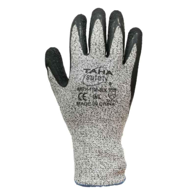 Taha Safety Latex Grey & Black Gloves, H1101, Size:XL