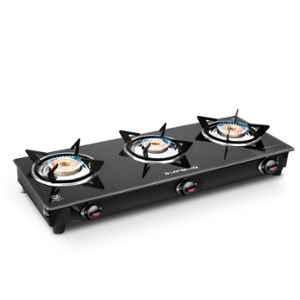 Longway Furn 3 Burner Black Glass Top Manual Gas Stove