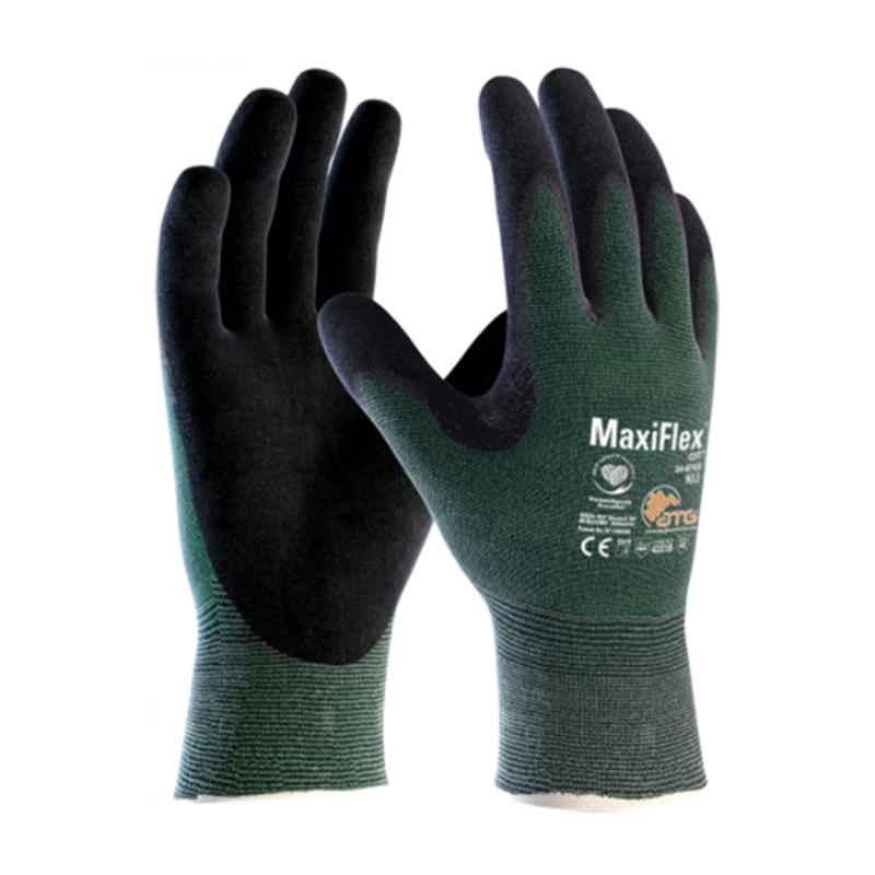 ATG MaxiFlex Cut 34-8743 Micro Foam Nitrile Coated Green & Black Safety Gloves, Size: XL