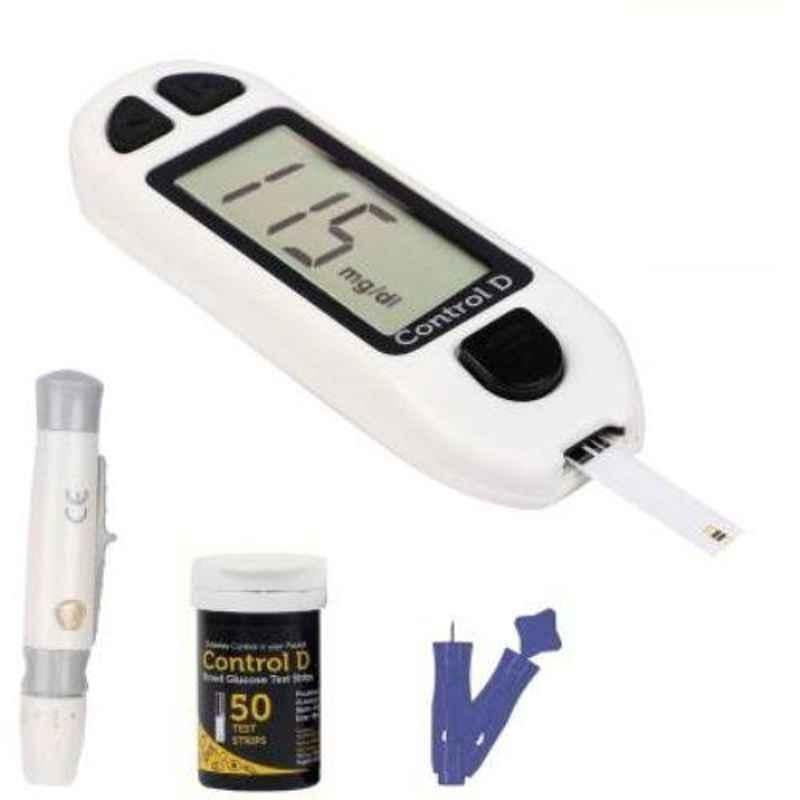 Control D CDWS5T White Automatic Glucose Blood Sugar Testing Machine & Digital Glucometer with 50 Strips