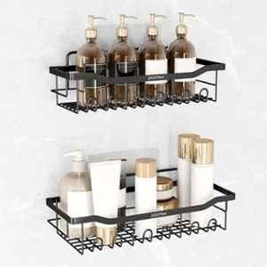 Plantex Alloy Steel Black Wall Mounted Self Adhesive Bathroom Shelve//Organizer for Kitchen/Drill Free Racks-Stands-Holders/GI Steel Shelve for Wall, APS-1361 (Pack of 2)