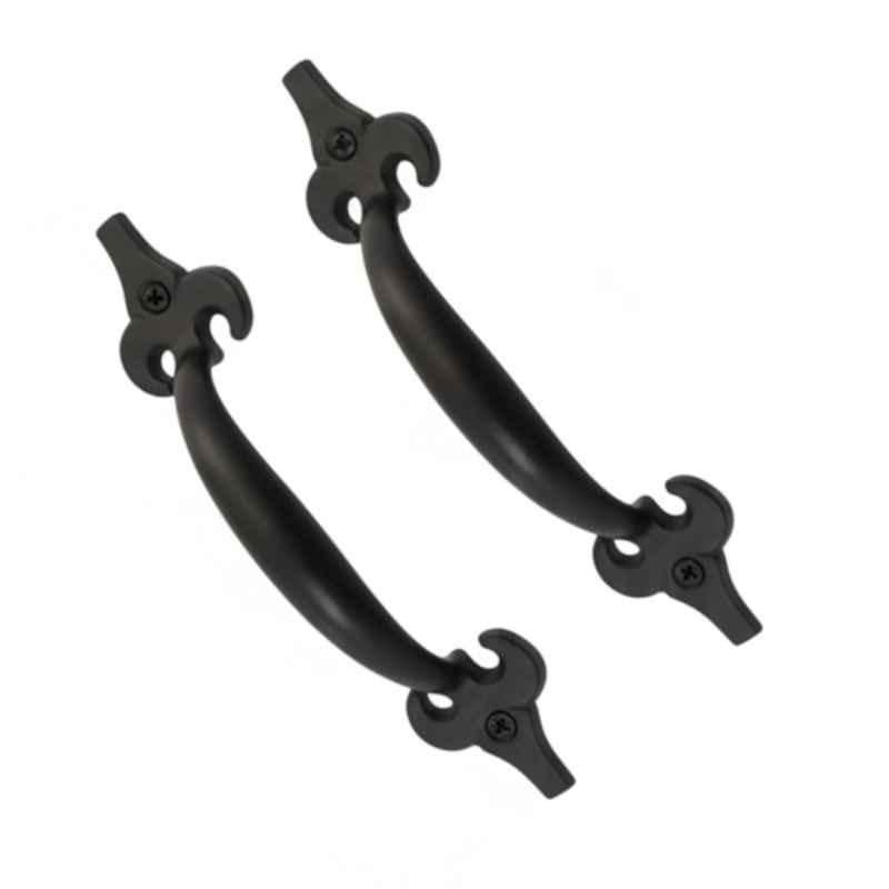 Mix & Match Art Deco 6 inch Cast Iron Black Matte Finish Cabinet Pull Handle for Wardrobe, Cupboard & Window (Pack of 2)