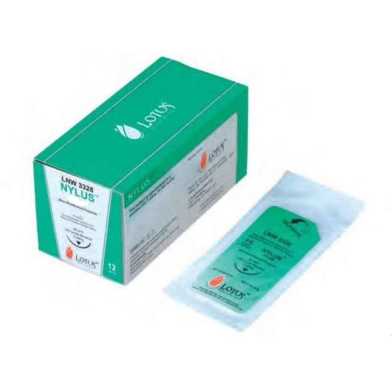 Lotus Nylus 12 Pcs 3-0 USP Black 3/8 Circle Cutting Suture, LNW 3321