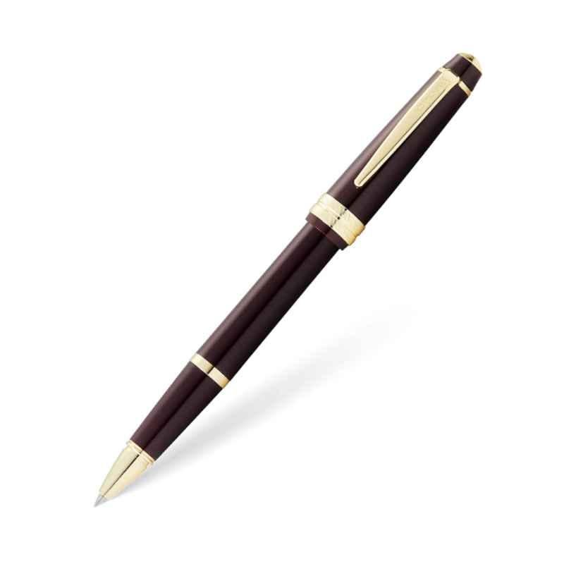 Cross Bailey Burgundy Resin & Gold Tone Finish Black Roller Ball Pen with 1 Pc Black Gel Ink Tip Set, AT0745-11