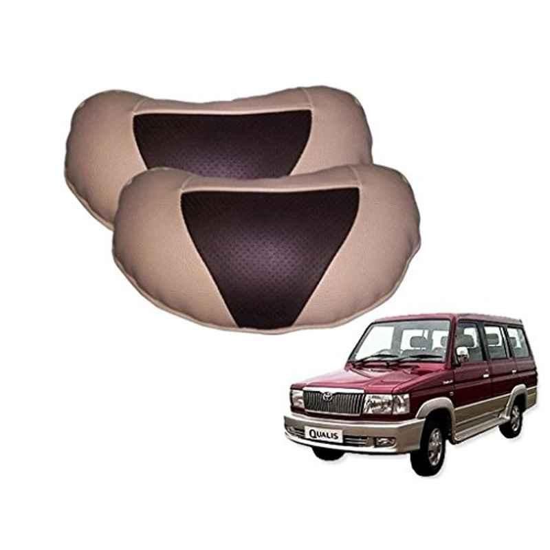 Kozdiko 2 Pcs Brown & Beige Neck Rest Set for Toyota Qualis, koz_38939