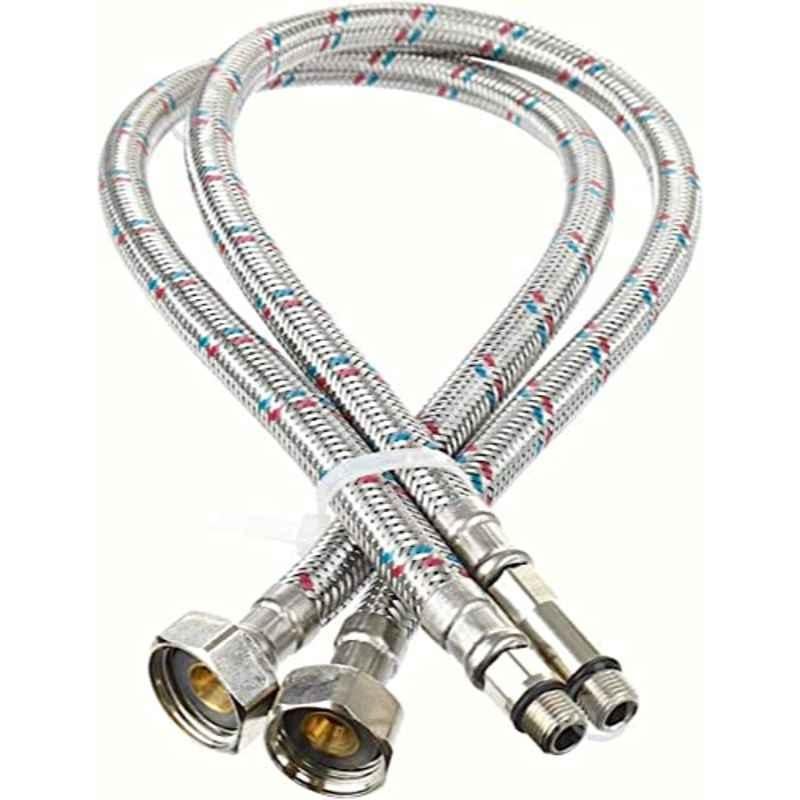 Reliable Electrical M10x1/2 inch 60cm Stainless Steel Flexible Connecting Hose Pipe (Pack of 2)