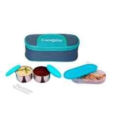 Carrolite 400ml Blue & Cyan Stainless Steel Lunchbox, Trendy_1005 (Pack of 5)