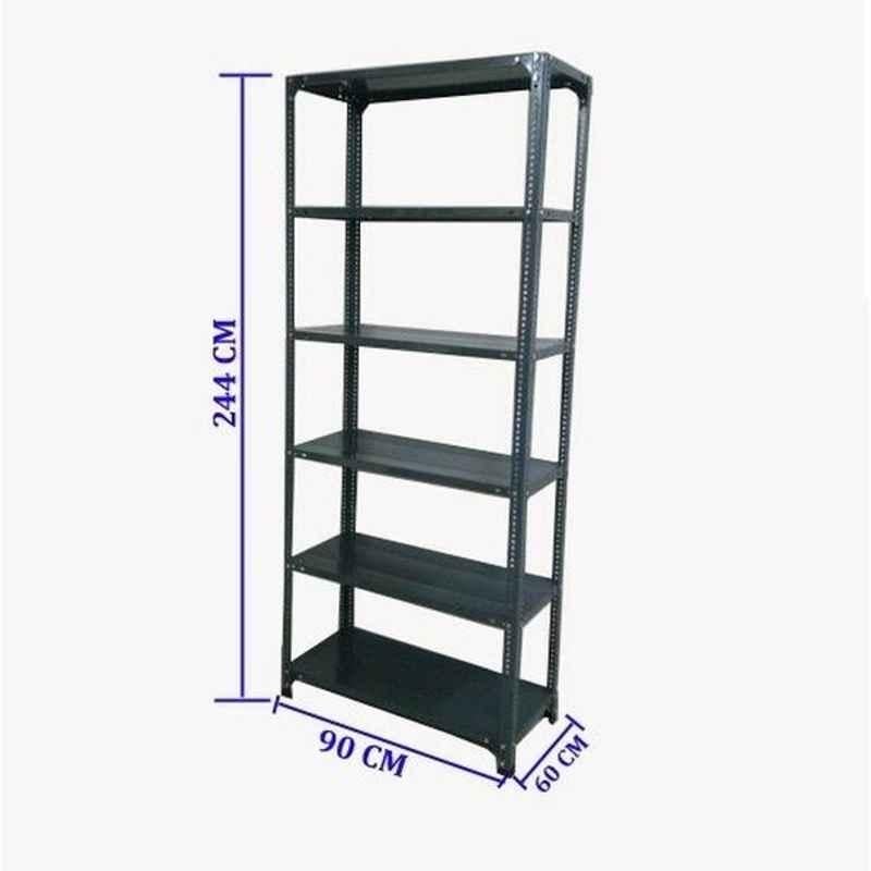 Ast 80 kg MS Steel Dark Grey Slotted Angle Shelving with 6 Shelves, SA24460906