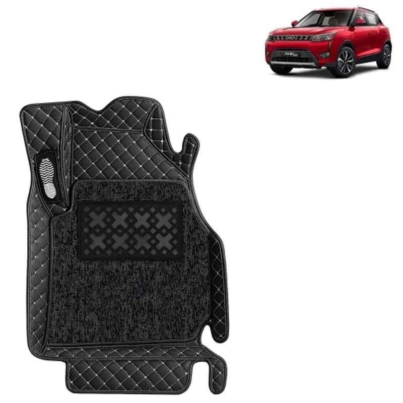 Kingsway 3 Pcs Premium 7D 100% Waterproof & Washable PU Leatherette Classic Black Car Floor Mat Set for Mahindra XUV 300 Automatic 2019 to 2023 All Model