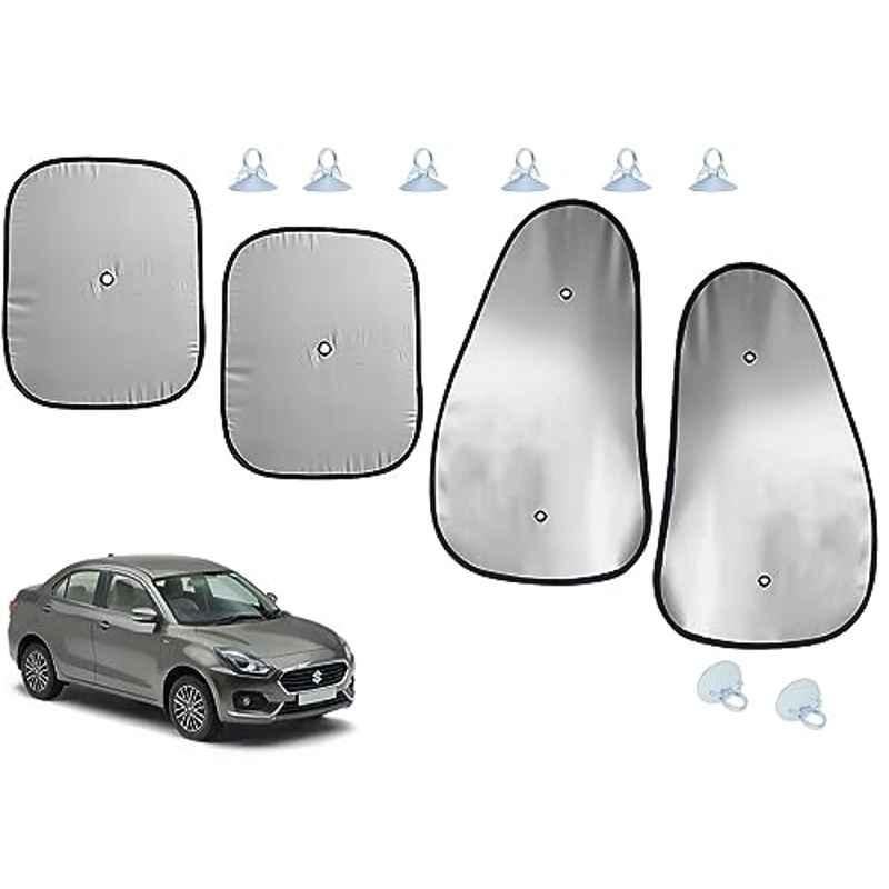 Auto Pearl 4 Pcs Polyester Black & Silver Window Side Sun Shade Set for Maruti Suzuki Swift Dzire 2020