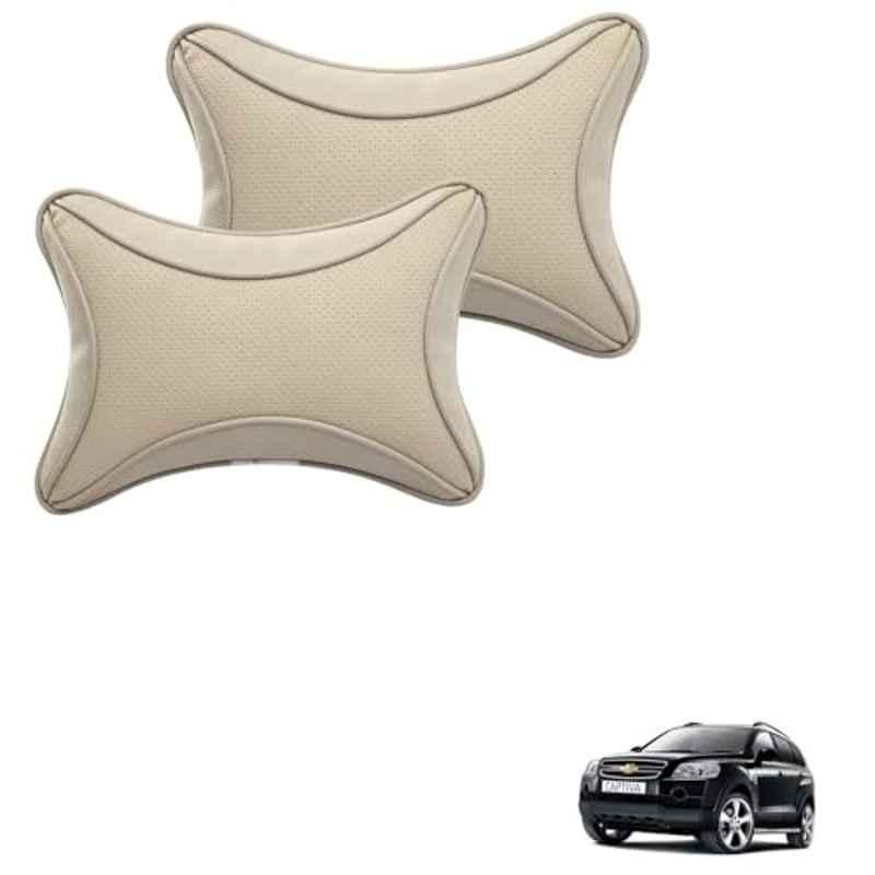 Kozdiko 2 Pcs Memory Foam & Polyester Beige Dots Car Neck Rest Pillow Set for Chevrolet Captiva, XNVJVHGJFH56