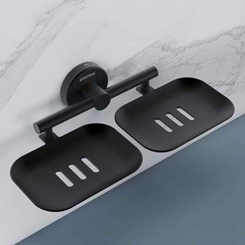 Plantex Galaxy 304 Grade Stainless Steel Rectangular Double Soap Holder for Bathroom/Soap Stand/Soap Holder/Bathroom Accessories Black