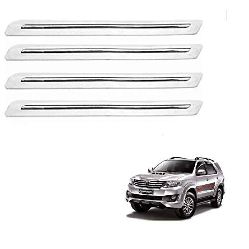 Kozdiko 4 Pcs PVC White Car Bumper Protector Set with Chrome Strip for Toyota Old Fortuner