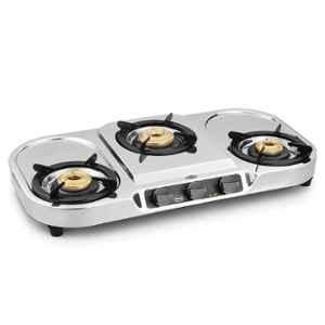 Padmini 3 Burner Silver Manual Ignition Stainless Steel Gas Stove, 3BR CS-307 HF