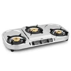 Padmini 3 Burner Silver Manual Ignition Stainless Steel Gas Stove, 3BR CS-307 HF