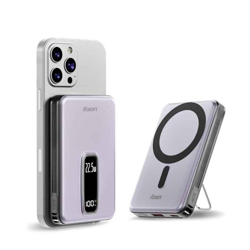 Foxin Mag One 22.5W 10000mAh Meteor Grey Wireless Fast Charging Power Bank with Metal Stand, Wireless Charging & 6 Months Warranty