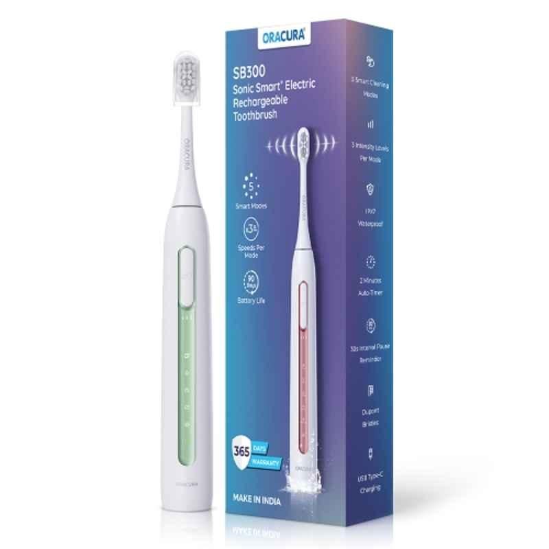 Oracura SB300 Sonic Smart Green Electric Rechargeable Toothbrush with 1 Year Warranty