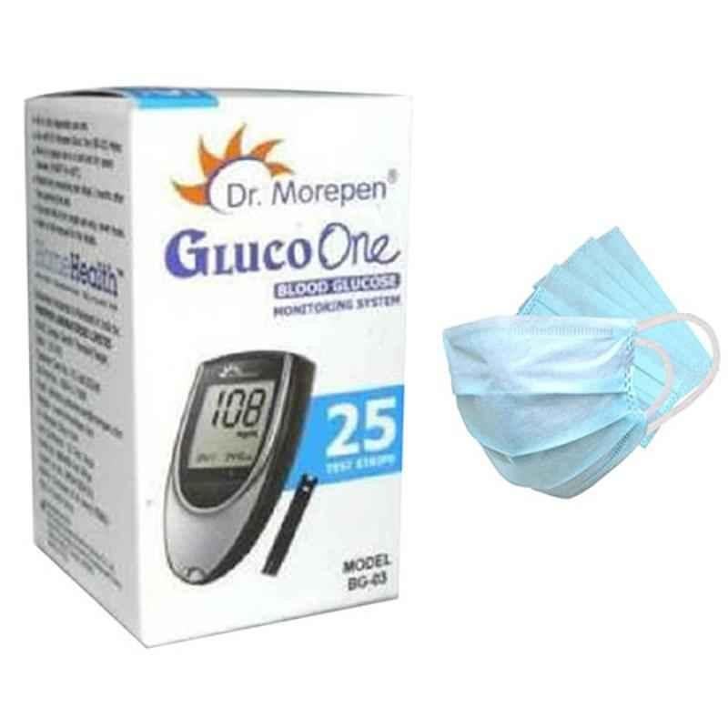 Dr. Morepen BG 03 Gluco One (25 Strips) with Free 50Pcs 3 Ply Face Mask