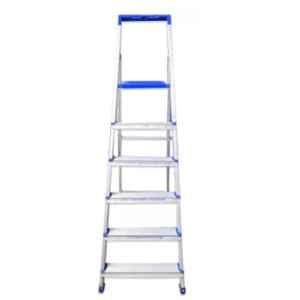 TNC Smart Choice 85kg 6 Steps Aluminium & Plastic Silver & Blue Foldable Ladder with Platform, SL-0106