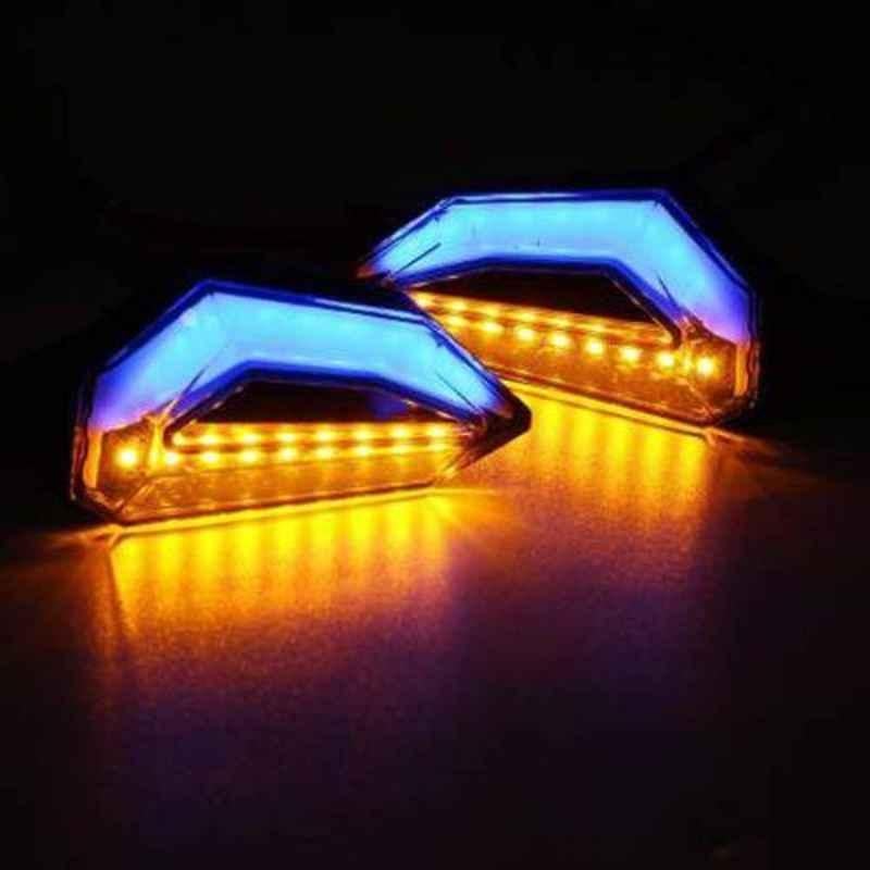 A4S 12V Blue & Orange D Shaped Side Indicator Light DRL LED for All Bikes, ASTL106 (Pack of 2)