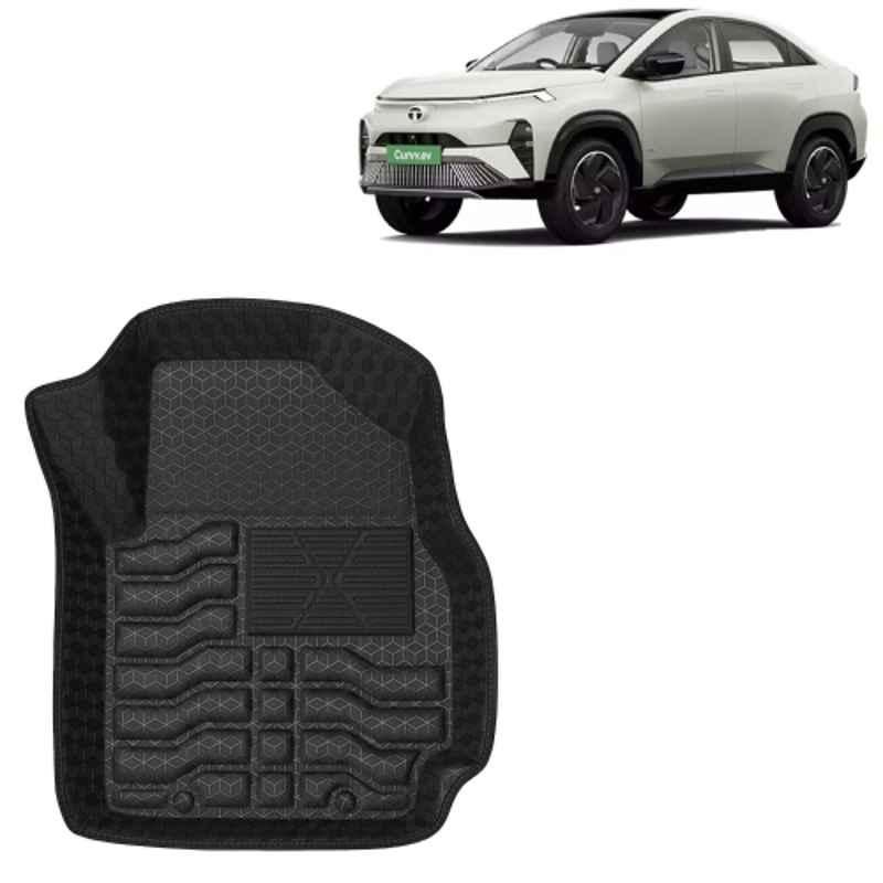 Kingsway 3 Pcs Premium 4.5D 100% Waterproof Tray Shape PVC Black Car Floor Mat Set for Tata Curvv EV 2024 Onwards All Model