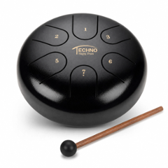 Techno 3 inch 6 Tone Carbon Steel Black Happy Drum with Carry Bag & Stick