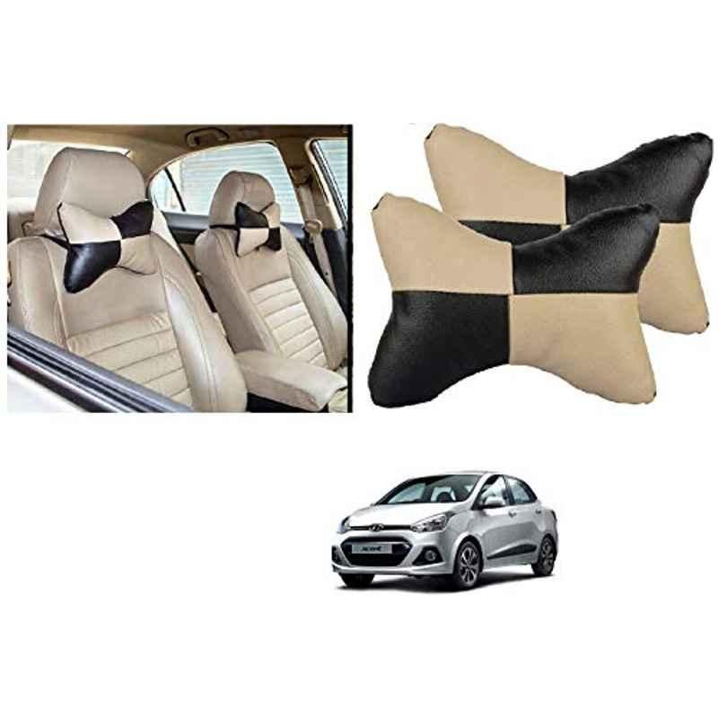 Kozdiko 2 Pcs Black & Beige Car Square Chess Design Neck Rest Seat Pillow Set for Hyundai Xcent