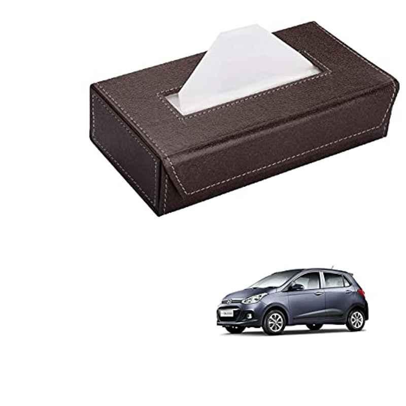 Kozdiko 100 Pulls PU Leather Brown Car Tissue Paper Box with 200 Sheets for Hyundai Grand i10