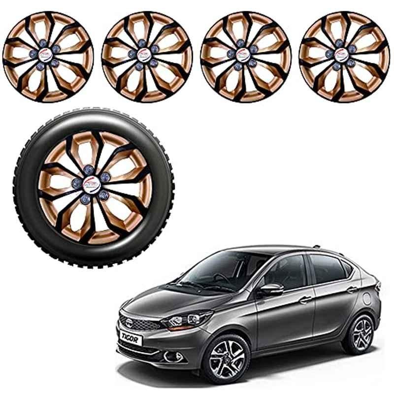 Auto Pearl 4 Pcs 13 inch Golden & Black ABS Press Type Hubcap Wheel Cover Set with Retention Ring for Tata TiagoXBXEXM