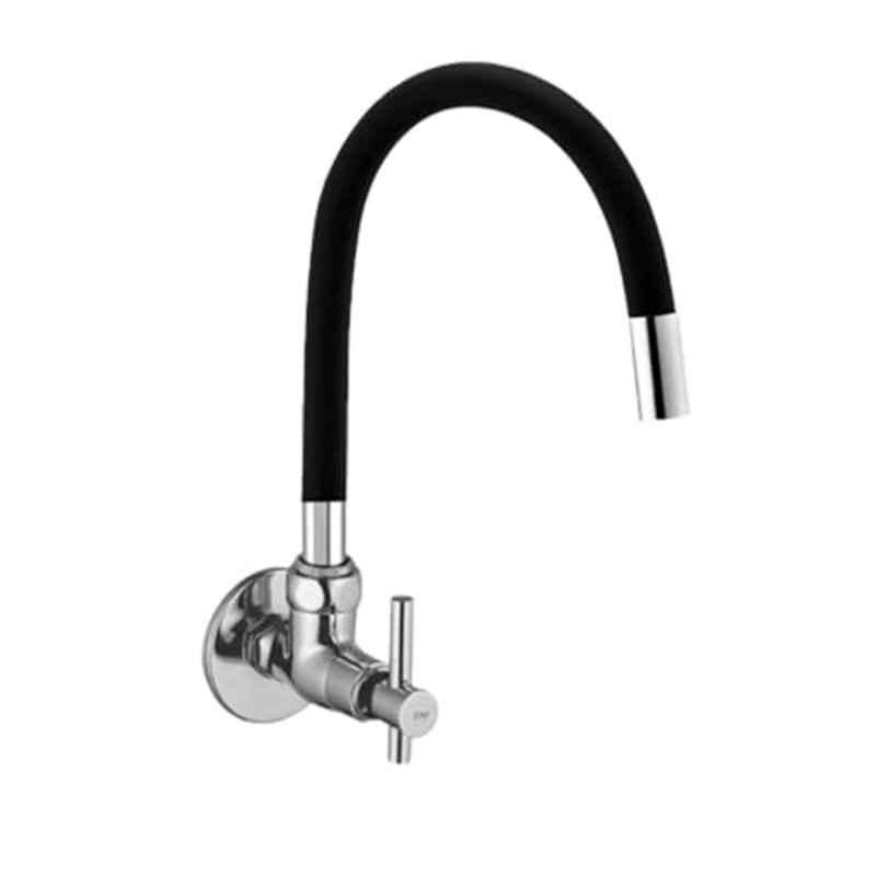 ZAP Terrim Brass Chrome Finish Wall Mount Sink Cock for Kitchen with Silicone Flexible Spout