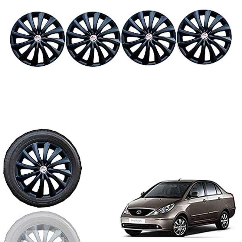Auto Pearl 4 Pcs 14 inch Black Press Fitting Wheel Cover Set for TATA Indigo