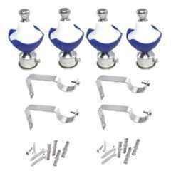Ojass 10x5cm Plastic & Stainless Steel Blue Curtain Bracket with Support Clamp, KB04BLUE (Pack of 4)