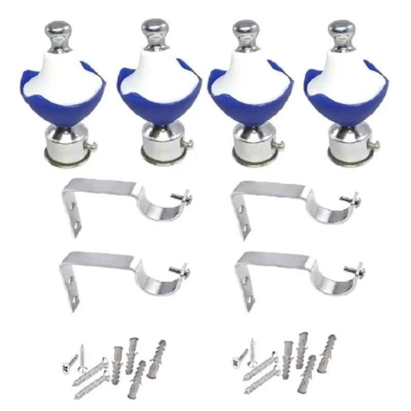 Ojass 10x5cm Plastic & Stainless Steel Blue Curtain Bracket with Support Clamp, KB04BLUE (Pack of 4)