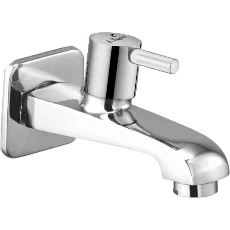 Cliquin Speed Florentine Brass Silver Chrome Finish Wall Mount Long Body Tap for Bathroom & Kitchen