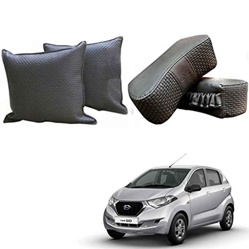 Kozdiko One Pair Grey Neck Rest & One Pair Cushion Combo for Datsun Redi Go