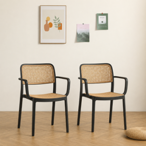 CELLBELL CurveX Plastic Black Armrest Chair (Pack of 2)