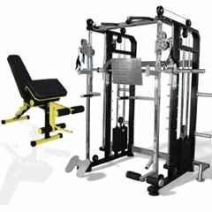 GYM24 Equipment 80kg Capacity Iron Black & Grey Multi Functional Trainer Smith Machine with Adjustable Bench