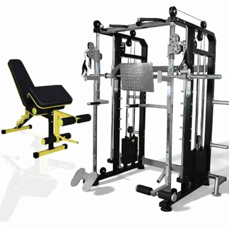 GYM24 Equipment 80kg Capacity Iron Black & Grey Multi Functional Trainer Smith Machine with Adjustable Bench