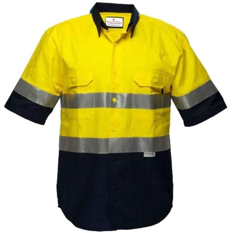 Superb Uniforms Cotton Yellow & Navy Short Sleeves High Visibility Reflective Safety Shirt, SUW/YN/HVDS05, Size: 3XL