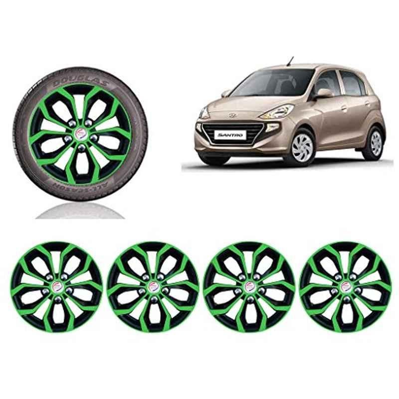 Auto Pearl 4 Pcs 13 inch Black & Green ABS Press Type Hubcap Wheel Cover Set with Retention Ring for Hyundai Santro2018DLiteEr