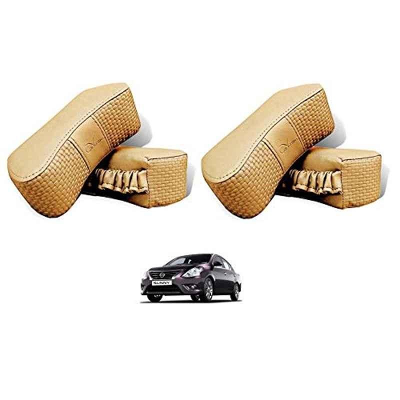 Kozdiko 4 Pcs CV Designer Beige Leatherite Neck Rest Car Cushion Pillow Set for Nissan Sunny