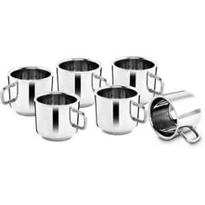 Classic Essentials 60ml Silver Stainless Steel Double Walled Tea Cups (Pack of 6)