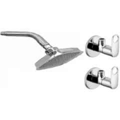 Senkiddpro Prime 2 Pcs Stainless Steel Chrome Finish Wall Mounted Angle Cock & 4 inch Square Overhead Shower Combo