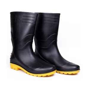 Hillson Welcome 12.5 inch PVC Plain Toe Black & Yellow Work Gumboots, Size: 7